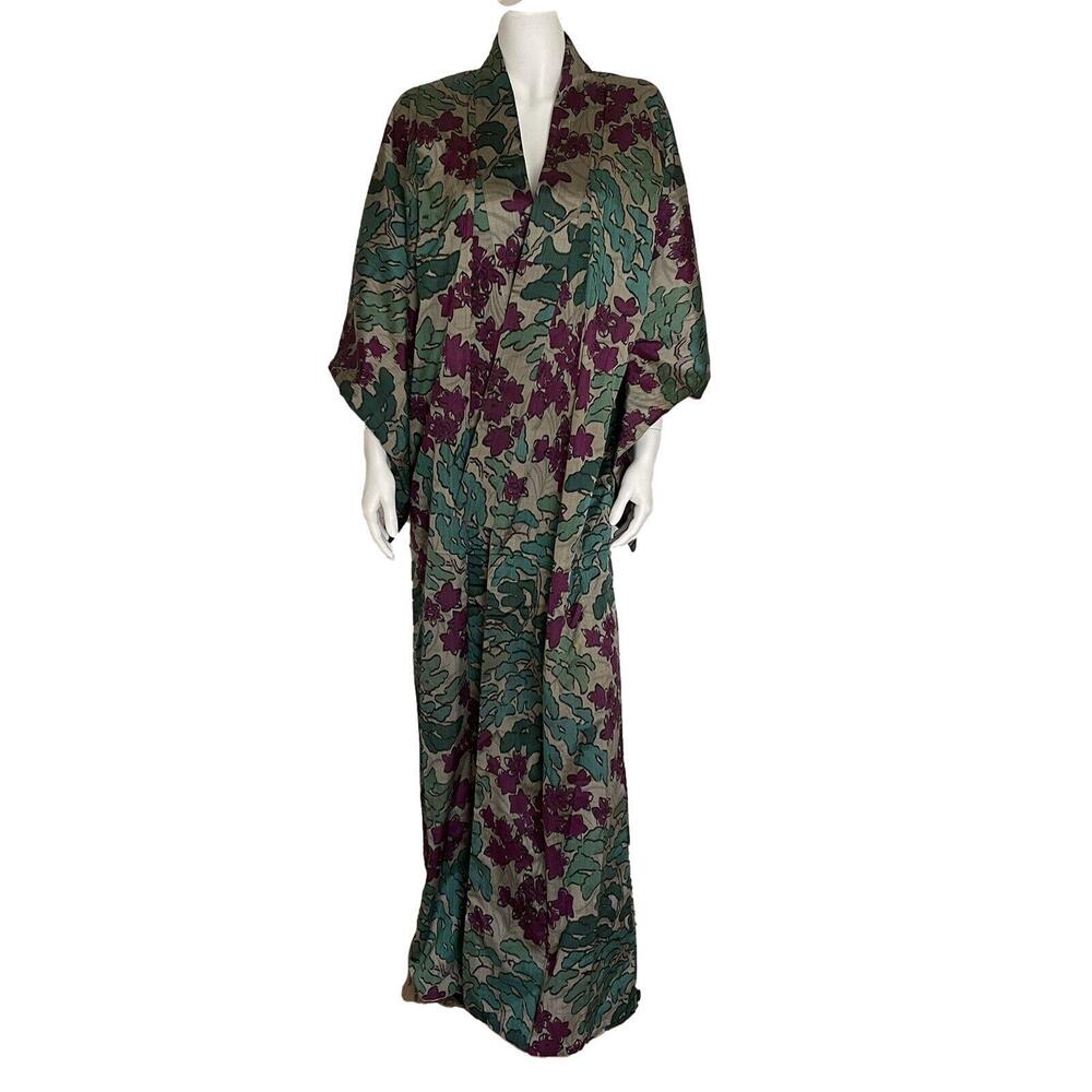 Kimono Duster Long Handmade Floral Multicolor Gray Purple Turquoise Black OS